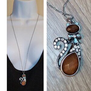 Charming Charlie bejeweled rhinestone kitty cat chain long necklace New NWT